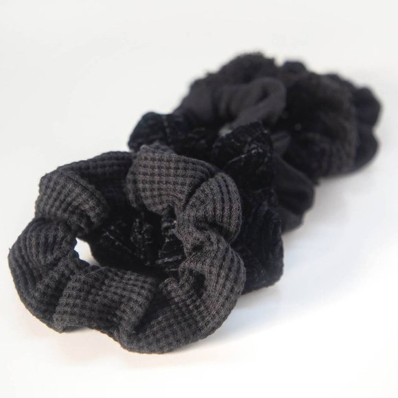KITSCH Assorted Textured Scrunchie Set 5pc - Black - Picture 3 of 5